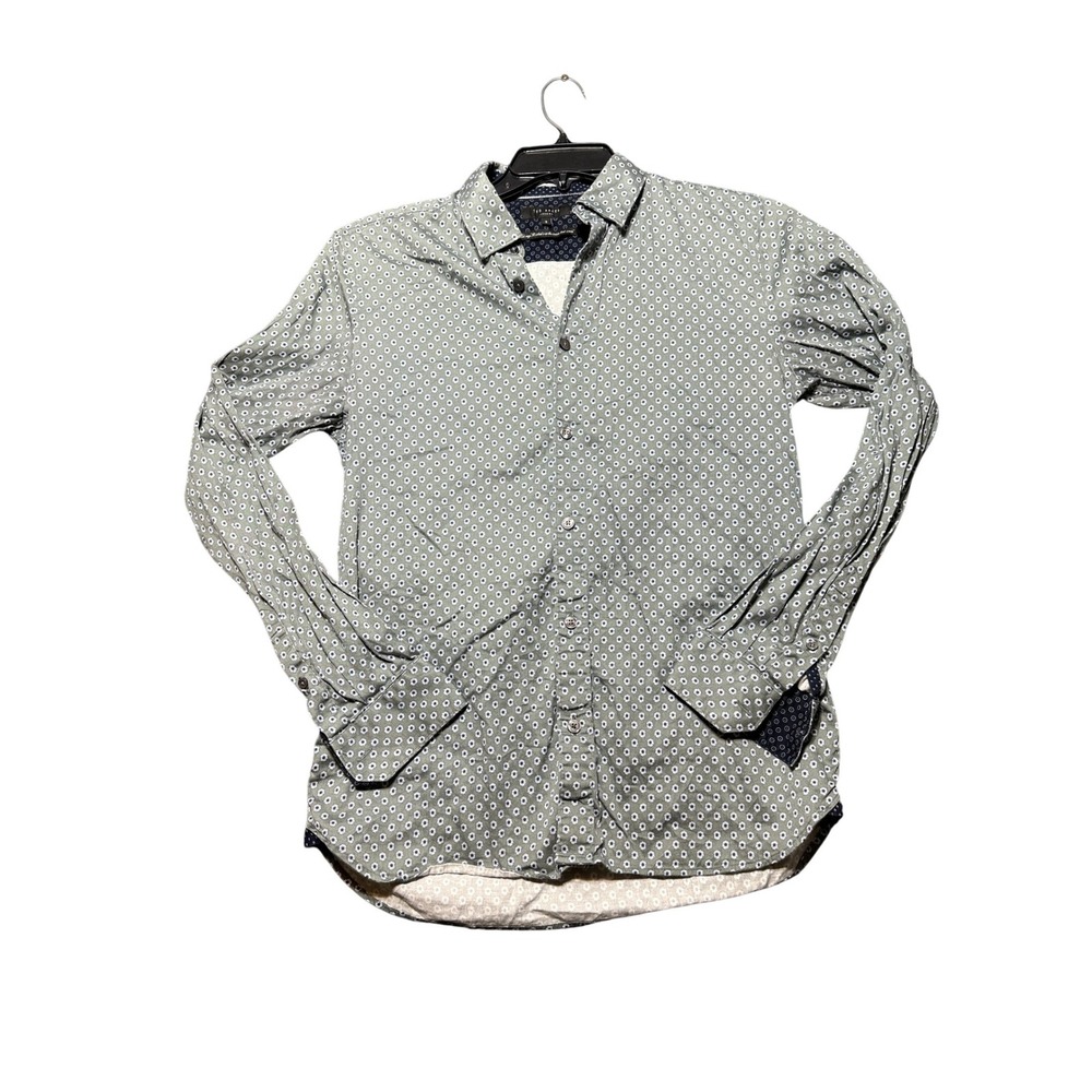 Ted Baker Button Down Shirt Mens 3 Green Excellent Floral Long Sleeve Cotton